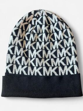 MICHAEL Michael Kors Black and White MK Logo Beanie
